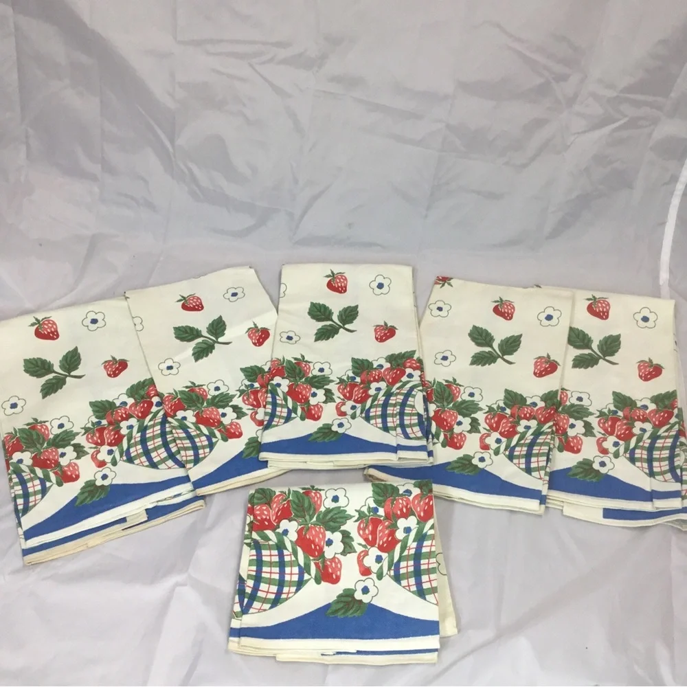 6 CANNON Part Linen Kitchen DISH TOWELS NEW USA Strawberries VTG NOS